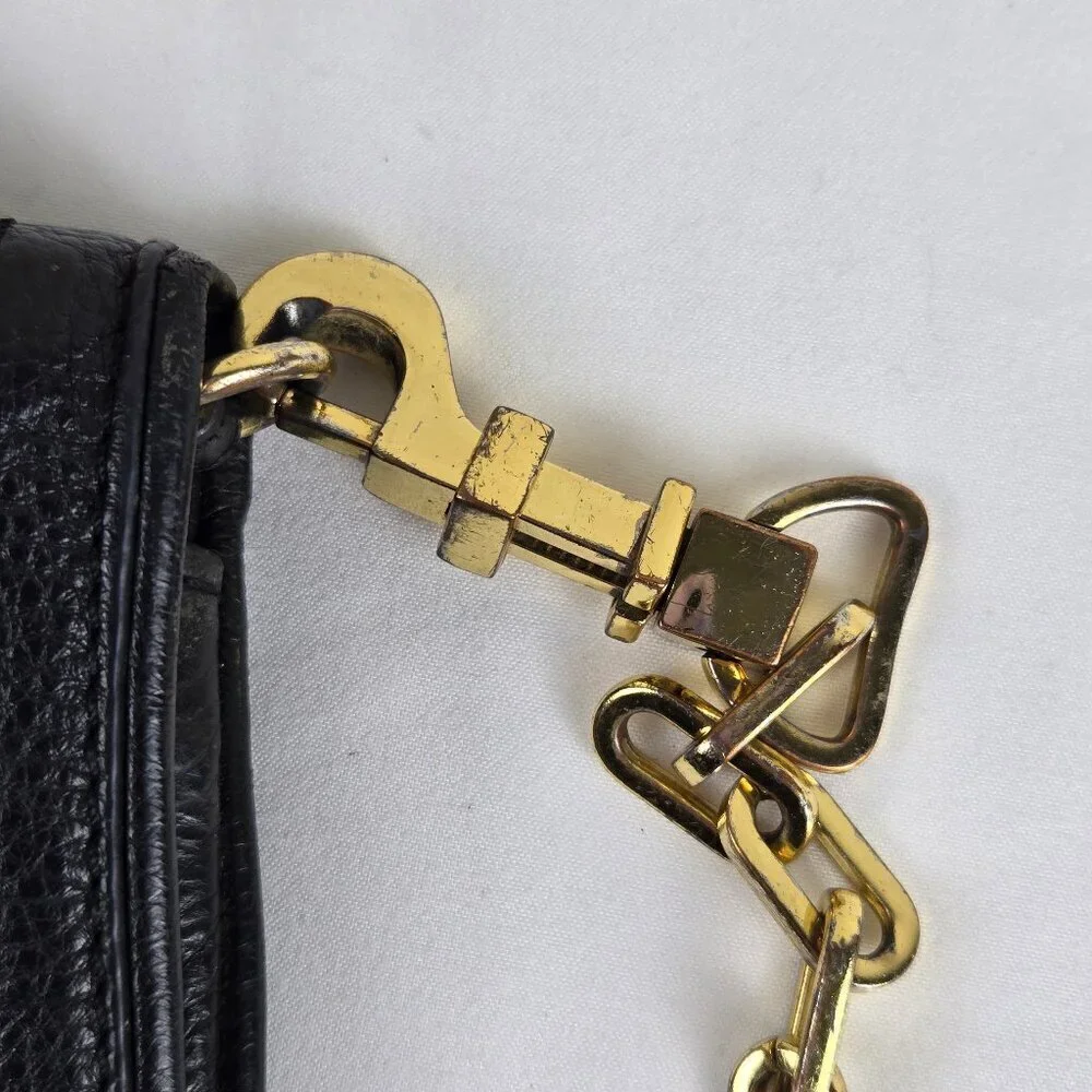 Tory Burch Black Leather Crossbody Bag Gold Chain Strap Magnetic Close Flap Logo
